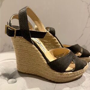 Chocolate Brown Jimmy Choo Espadrille Wedge Sandals size 38